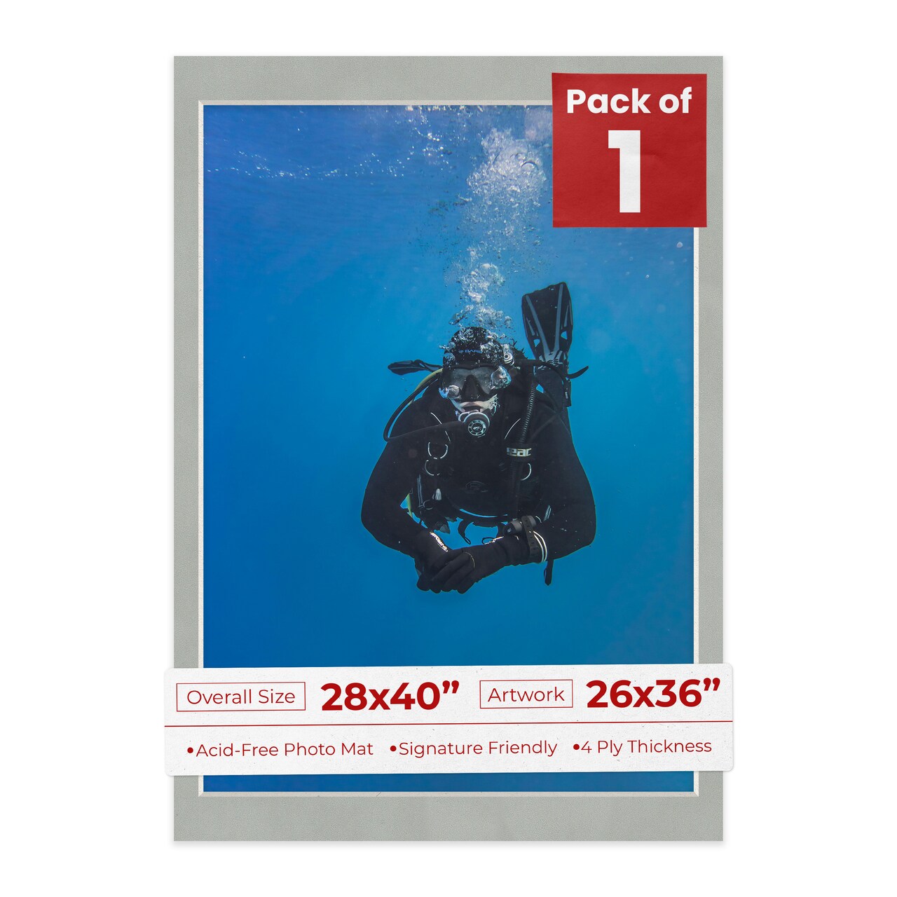 Light Grey Suede Mat Board for 28x40 Frames - Fits 26x36 Photos